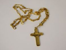 A 14 ct Yellow Gold Cross Pendant, the cross engraved Jennifer, on fancy chain, approx 41 cms,