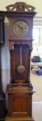 An Arts & Crafts Long Case Clock, with hand-worked brass and copper face and pendulum, approx 230