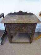 A 17th Century Style Carved Oak Low Table, with single drawer to front, approx 67 x 44 cms