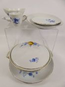 A Bavarian Blue and White Part Dinner Service, comprising oval meat platter, gravy boat, two deep