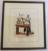 Antique Print entitled 'Puppet Show', depicting an oriental puppeteer, label to verso guarantees