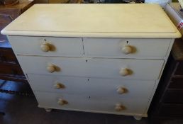 A Vintage Painted Pine Chest of Drawers, two short drawers and three graduated long drawers on