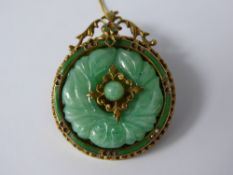 An Chinese Style Yellow Metal Apple Green Stone Brooch/Pendant.