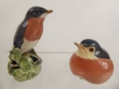 Two Royal Copenhagen Porcelain Figurines of Robins, entitled 'Fat Robin' numbered 2266, approx 6 x 7