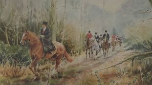 J A Stewart Print of a Fox Hunting Scene, approx 41 x 64 cms together with a framed and signed