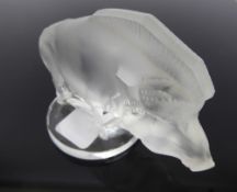 A Lalique France Frosted-Glass Wild Boar, approx 10 x 7 cms.