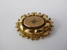 A Yellow Gold and Rose Cut Edwardian Mourning Brooch, single diamond to centre with hair and seed