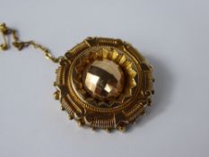 An Antique Edwardian 9 ct Gold Mourning Brooch, on safety chain, the brooch having beaded and