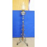 A Victorian Wrought Iron and Copper Telescopic Oil Lamp, approx 175 cms