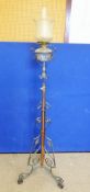 A Victorian Wrought Iron and Copper Telescopic Oil Lamp, approx 175 cms