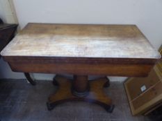 A Victorian Mahogany Card Table, on central column with scroll feet, approx 92 x 92 x 73 cms.