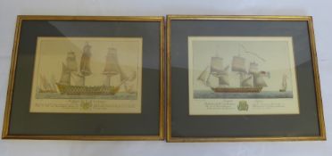 Naval Interest, two framed coloured engravings by Fabrini, entitled 'Fregata Anglese' and 'Nave