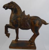 An Antique Chinese Tang Dynasty Style Gilt Wood Horse, approx 31 cms