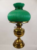 A Victorian Brass Oil Lamp, with green fluted shade, approx 50 cms.