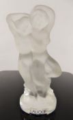 A Lalique Frosted-Glass Figurine, entitled 'Diane and Fawn', outside edge etched Lalique France,