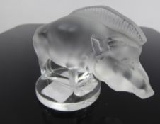 A Lalique France Frosted-Glass Wild Boar, approx 10 x 7 cms.