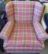 An Edwardian Wing Back Armchair, newly upholstered in Colefax & Fowler Fabric Tartan.