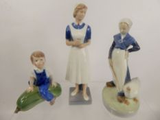 Three Royal Copenhagen Porcelain Figurines, entitled 'Goose Girl' numbered 528, approx 19 x 11