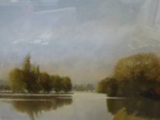 An Original Pastel Painting, depicting a river scene, possibly the Thames, approx 35 x 26 cms.