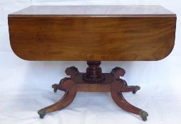 A Regency Mahogany Sofa Table, fluted central column on pedestal base, two cutlery drawers to either