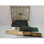 A Gentleman's Lot, comprising Castell ruler, A.W. Faber ruler, stainless steel drawing set, two