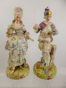 A Pair of 19th Century Porcelain Meissen Style Figurines, in fine hand painted costumes, approx 33