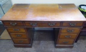 A Fruit-Wood Pedestal Desk, having three small drawers to left and right and three drawers to top,