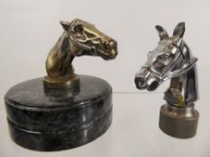 A White-Metal Car Mascot, depicting a horse head, stamped DESM copyright, approx 10 cms together