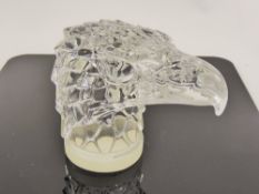 Lalique 'Tete D'Aigle' Eagle Head Bonnet Ornament, etched Lalique Frances, approx 12 cm x 14 cm