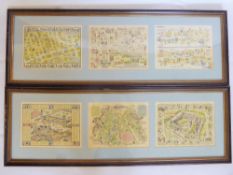 Two Multi-Frames, each with three antique engravings of London Landmarks, approx overall 20 x 86