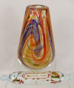 A Murano Style Multi-Coloured Tear Form Glass Vase, approx 30 cms h together with a Victorian