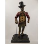 An Advertising Spelter Clock Figurine, approx 41 cms, marked JVE to base.