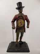 An Advertising Spelter Clock Figurine, approx 41 cms, marked JVE to base.