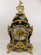 A German Hand Painted Mantel Clock, gilt brass face with white enamel dial Roman numerals,