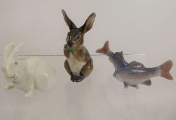 Three Royal Copenhagen Porcelain Figurines, entitled 'Rabbit' numbered 1019, approx 9 x 4 cms, '