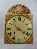 A 19th Century Grandfather Clock Face and Movement, hand painted with flowers, weights are