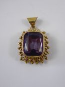 An Antique 14 Ct Yellow Gold and Amethyst Drop Pendant, the pendant having a bead and wire