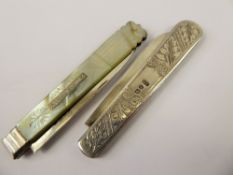 Two Mother of Pearl and Silver Fruit Knives, the first Georgian, Sheffield hallmark, dated 1826,