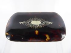 An Antique Tortoiseshell Snuff Box, with decorative silver wire and mother of pearl inlay to the