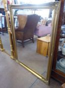A Large Rectangular Gold-Framed Bevelled Overmantle Mirror, approx 106 x 136 cms