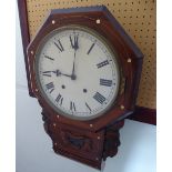 A Rosewood Drop Dial Wall Clock, cream enamel face with Roman dial, approx 70 x 42 cms