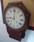 A Rosewood Drop Dial Wall Clock, cream enamel face with Roman dial, approx 70 x 42 cms