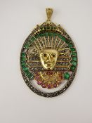 A Late 19th Century French 18 ct Gold and Silver Emerald, Ruby and Diamond Pendant, Egyptian Revival