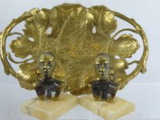 A Brass Bon Bon Dish, depicting vine leaves, approx 37 x 25 cms together with a pair of brass