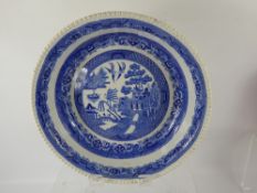 Miscellaneous Blue and White Porcelain, including two willow pattern bowls and two Wedgwood plates.