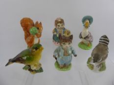 Beswick, four figurines including "Jemima Puddleduck" dd 1948, "Tom Kitten" dd 1948, "Greenfinch"