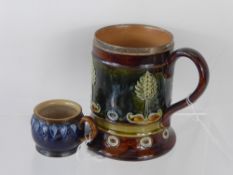 A Silver Collared Doulton Lambeth tankard, impressed marks to base, nr 599 H together with a