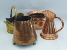 Miscellaneous Brass, including a coal scuttle, two planters and a copper jug. (4)