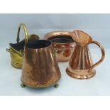 Miscellaneous Brass, including a coal scuttle, two planters and a copper jug. (4)