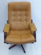 A Vintage Rose Wood Effect Beige Leather Director's Chair, on splayed feet.